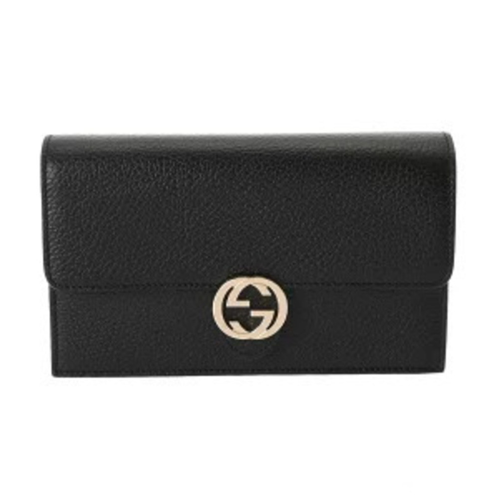 Gucci Interlocking G Chain Wallet Black Leather Long